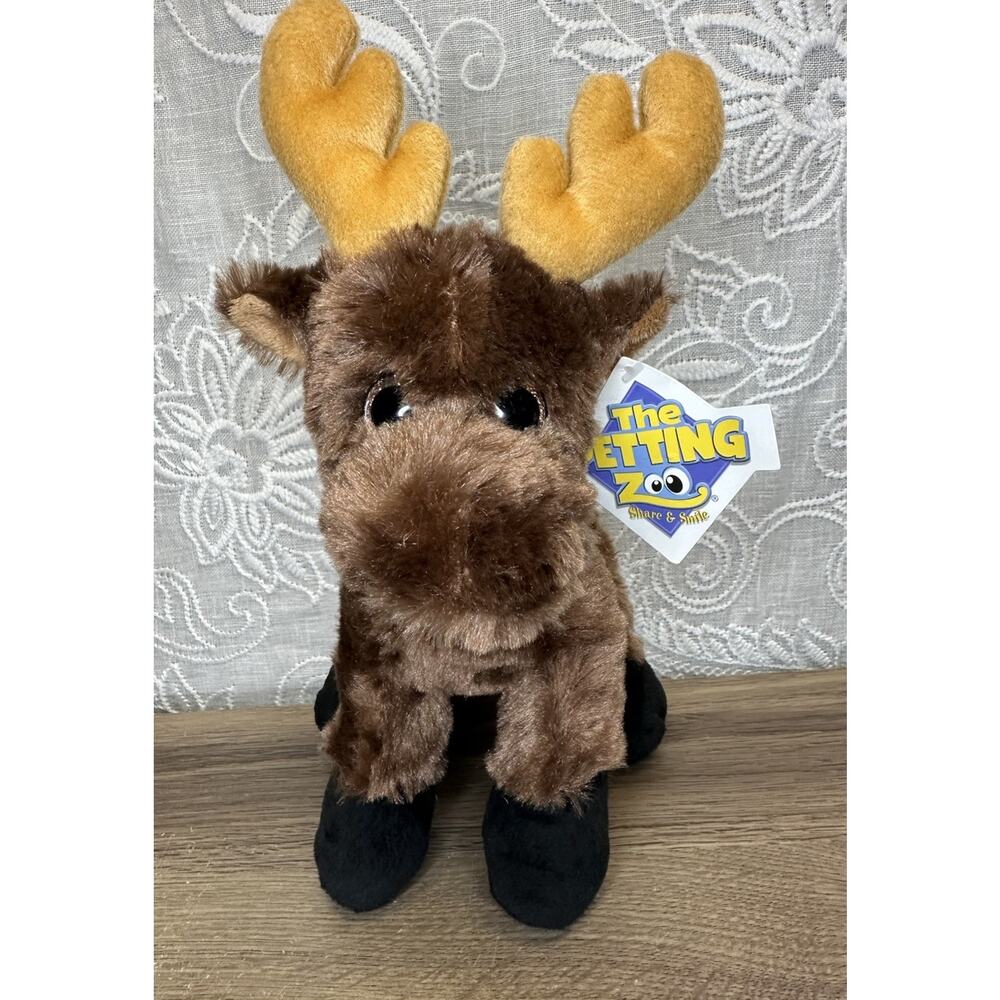 The Petting Zoo Moose Plush Big Glitter Eyes Brown Bean Black Hoof 9”